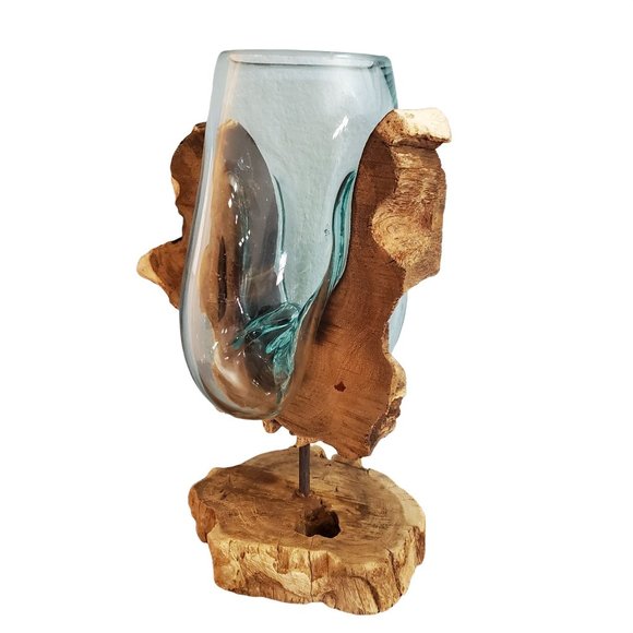 Molten Glass Decorate Vase with Natural Wood - Picture 2 of 13